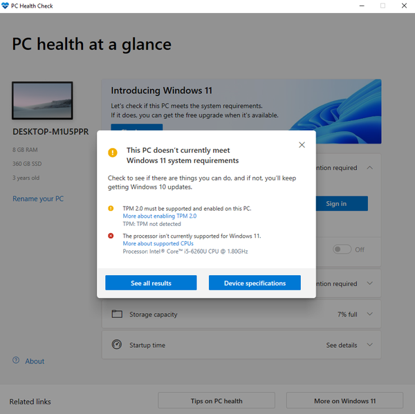 PC healthcheck result
